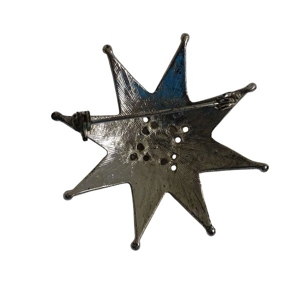 Vintage Starburst Star Brooch Pin With Purple Rhinestone Stones Silver Tone - Picture 4 of 7